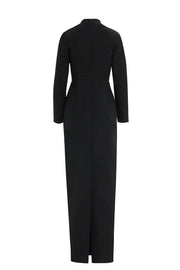 V-Neck Long Sleeve Evening Dress with Crystals, Black