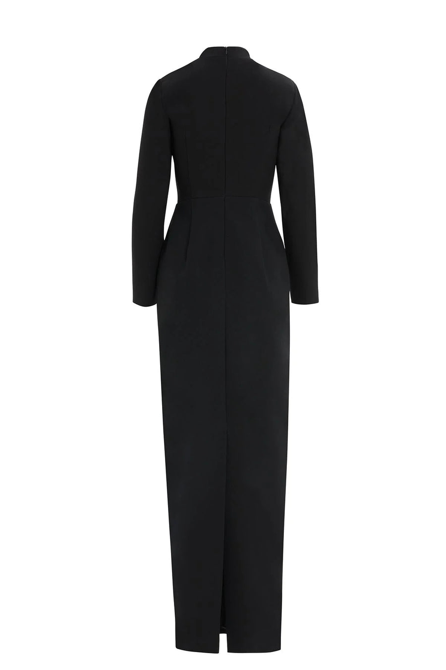 V-Neck Long Sleeve Evening Dress with Crystals, Black
