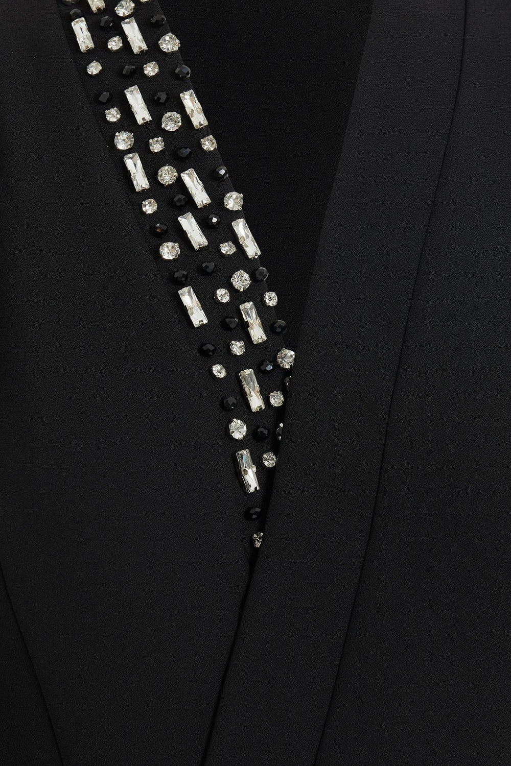 V-Neck Long Sleeve Evening Dress with Crystals, Black