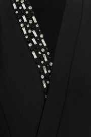 V-Neck Long Sleeve Evening Dress with Crystals, Black
