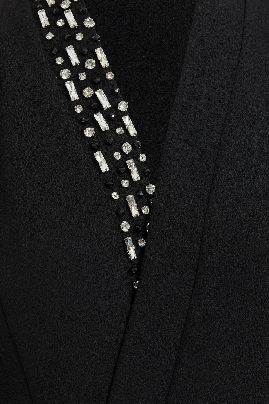 V-Neck Long Sleeve Evening Dress with Crystals, Black